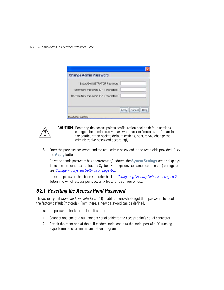 1 resetting the access point password, Resetting the access point password -4 | Motorola AP-51XX User Manual | Page 222 / 698