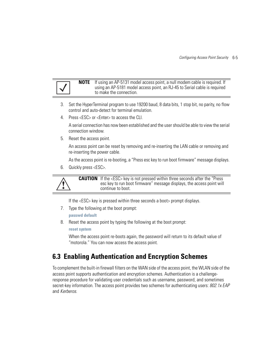 3 enabling authentication and encryption schemes, Enabling authentication and encryption schemes -5, Enabling authentication and encryption schemes on | Enabling authentication and encryption schemes | Motorola AP-51XX User Manual | Page 223 / 698