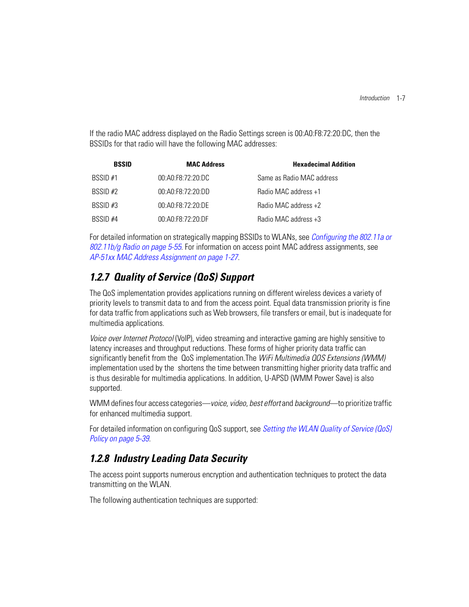 7 quality of service (qos) support, 8 industry leading data security, Quality of service (qos) support | Industry leading data security | Motorola AP-51XX User Manual | Page 23 / 698