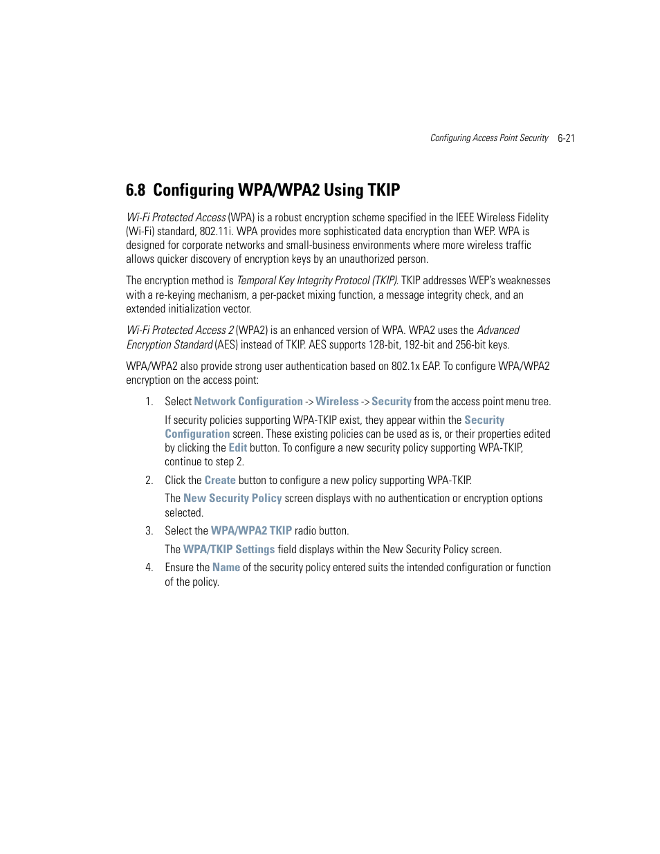 8 configuring wpa/wpa2 using tkip, Configuring wpa/wpa2 using tkip -21, Configuring wpa/wpa2 using tkip | Configuring wpa/wpa2 using tkip on, Configuring, Configuring wpa/wpa2 using | Motorola AP-51XX User Manual | Page 239 / 698