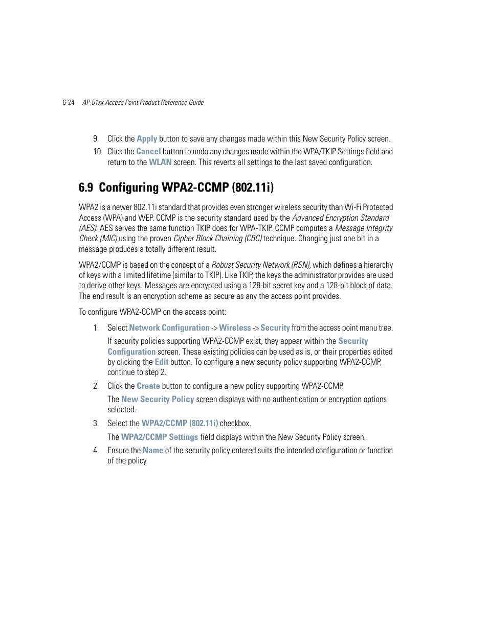 9 configuring wpa2-ccmp (802.11i), Configuring wpa2-ccmp (802.11i) -24, Configuring wpa2-ccmp (802.11i) | Configuring | Motorola AP-51XX User Manual | Page 242 / 698