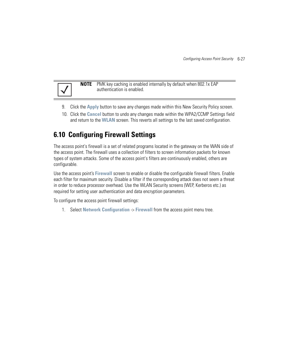 10 configuring firewall settings, Configuring firewall settings -27, Configuring firewall settings | Motorola AP-51XX User Manual | Page 245 / 698