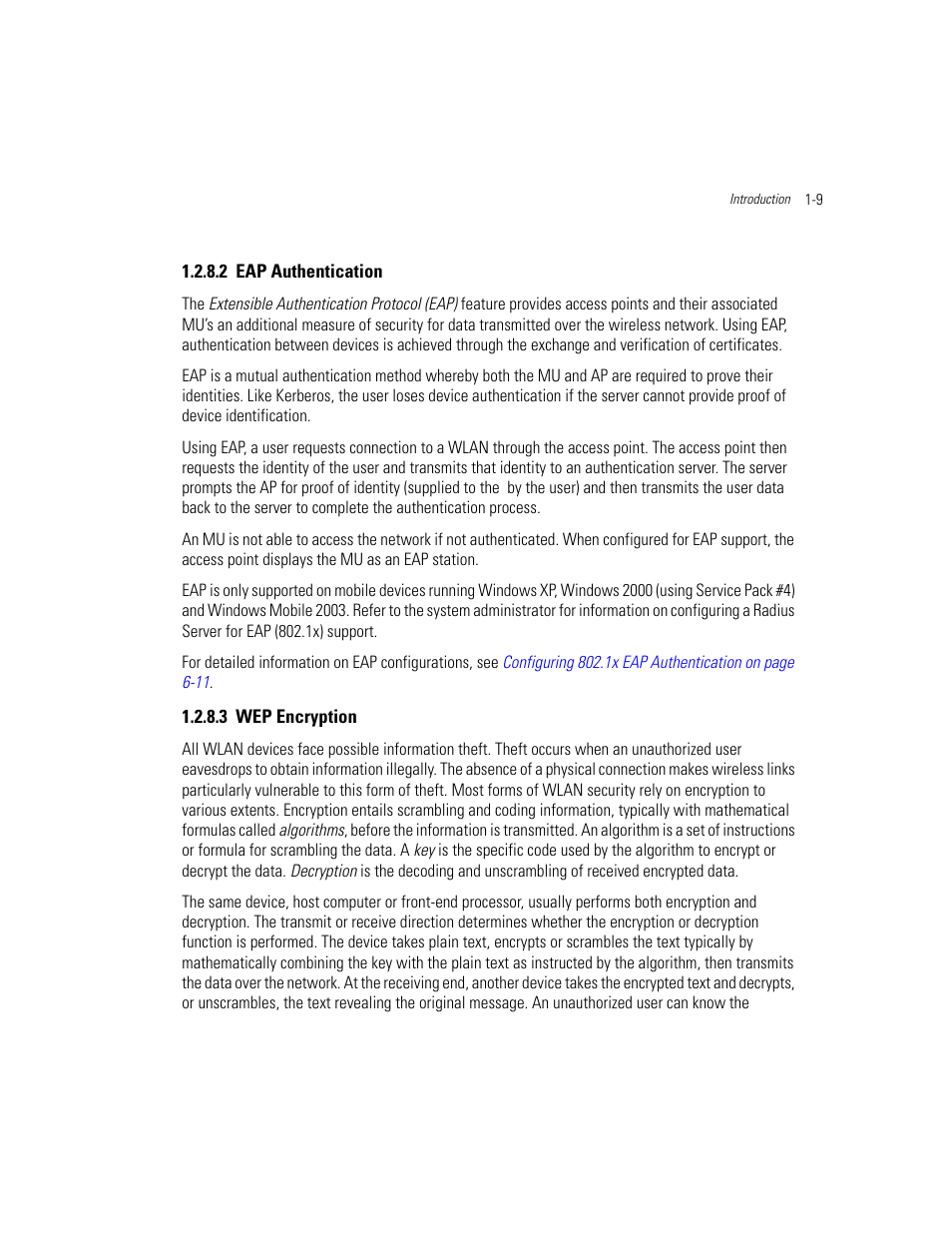 2 eap authentication, 3 wep encryption, Eap authentication -9 wep encryption -9 | Eap authentication, Wep encryption | Motorola AP-51XX User Manual | Page 25 / 698