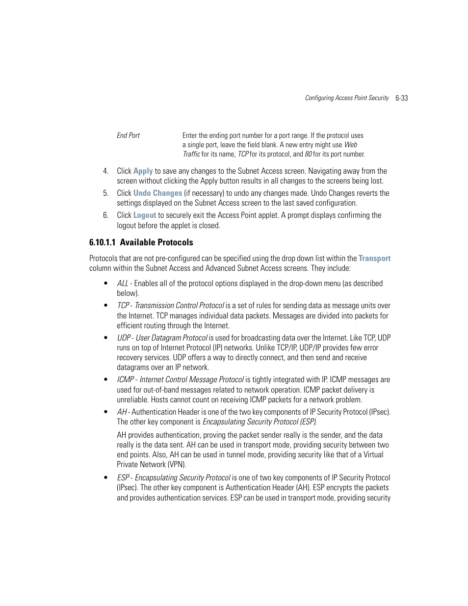 1 available protocols, Available protocols -33 | Motorola AP-51XX User Manual | Page 251 / 698