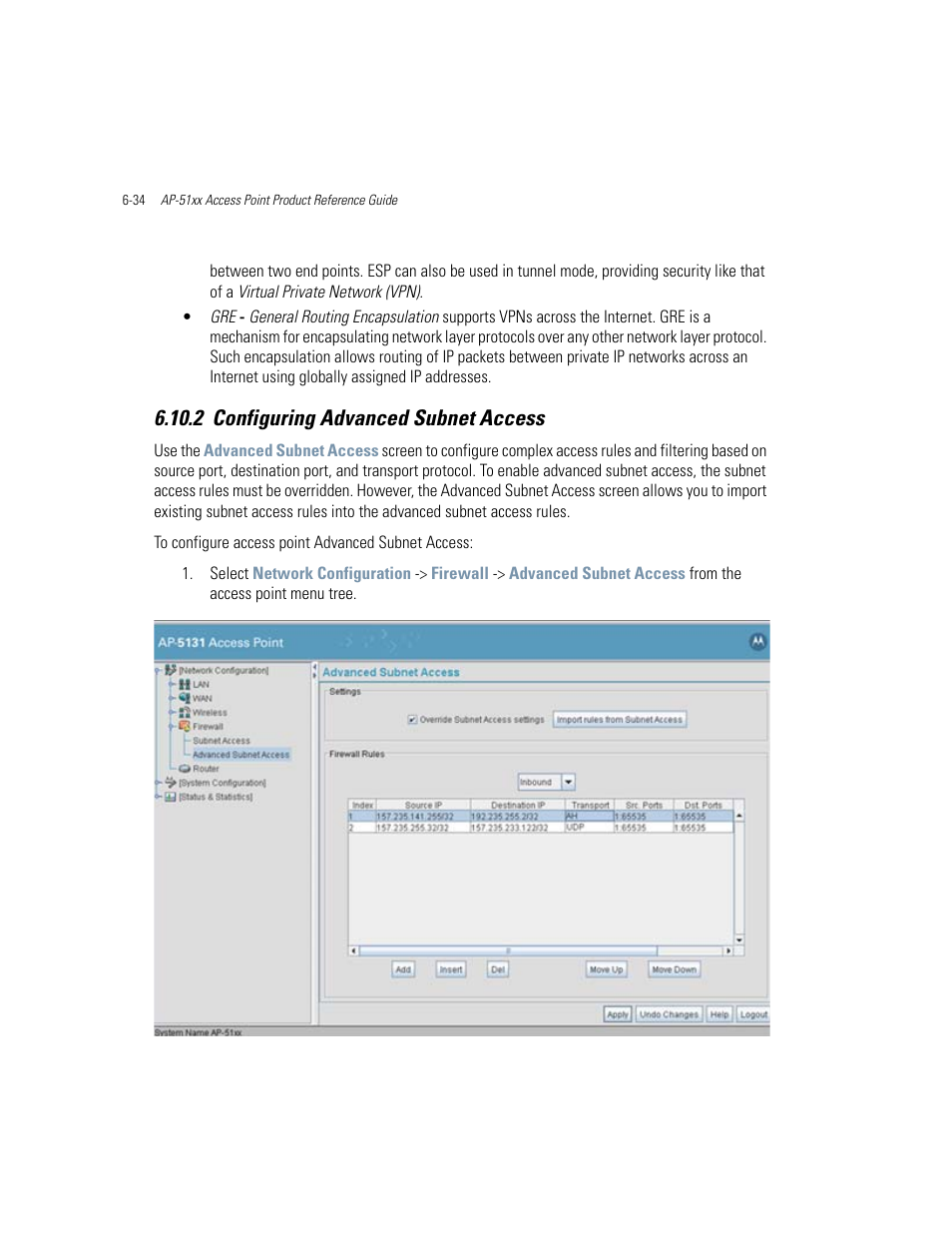 2 configuring advanced subnet access, Configuring advanced subnet access -34 | Motorola AP-51XX User Manual | Page 252 / 698