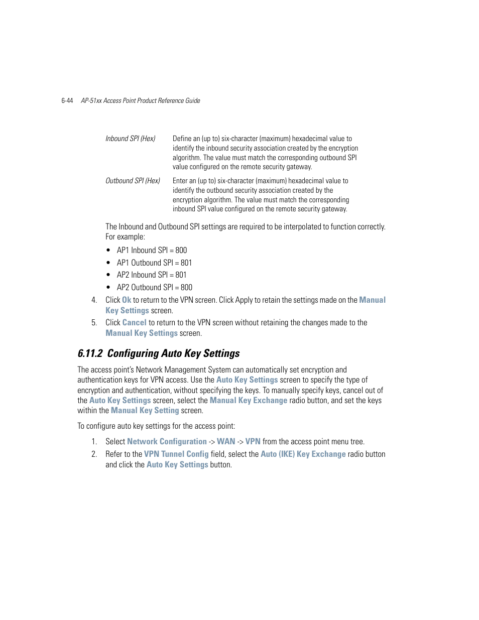 2 configuring auto key settings, Configuring auto key settings -44 | Motorola AP-51XX User Manual | Page 262 / 698