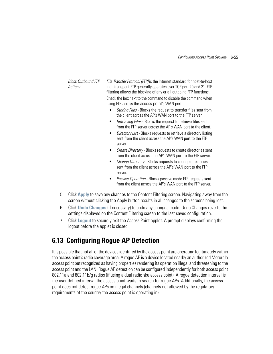 13 configuring rogue ap detection, Configuring rogue ap detection -55, Configuring rogue ap | Motorola AP-51XX User Manual | Page 273 / 698