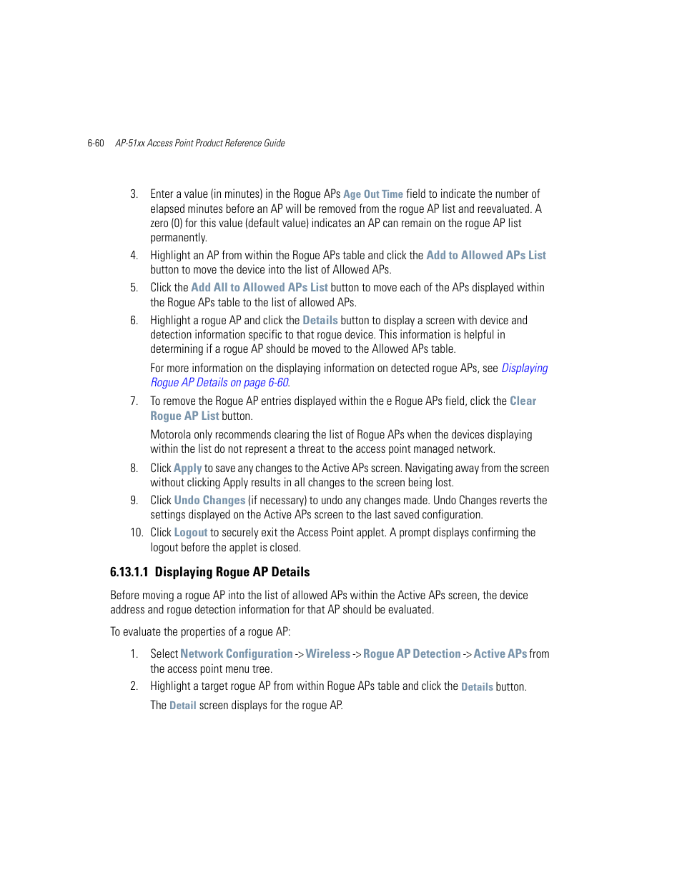 1 displaying rogue ap details, Displaying rogue ap details -60 | Motorola AP-51XX User Manual | Page 278 / 698