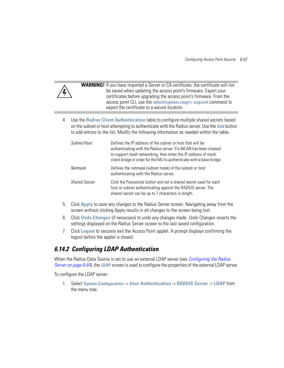 2 configuring ldap authentication, Configuring ldap authentication -67 | Motorola AP-51XX User Manual | Page 285 / 698