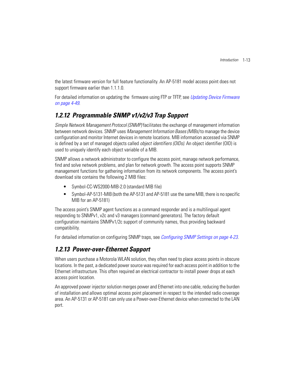 12 programmable snmp v1/v2/v3 trap support, 13 power-over-ethernet support, Programmable snmp v1/v2/v3 trap support | Power-over-ethernet support | Motorola AP-51XX User Manual | Page 29 / 698