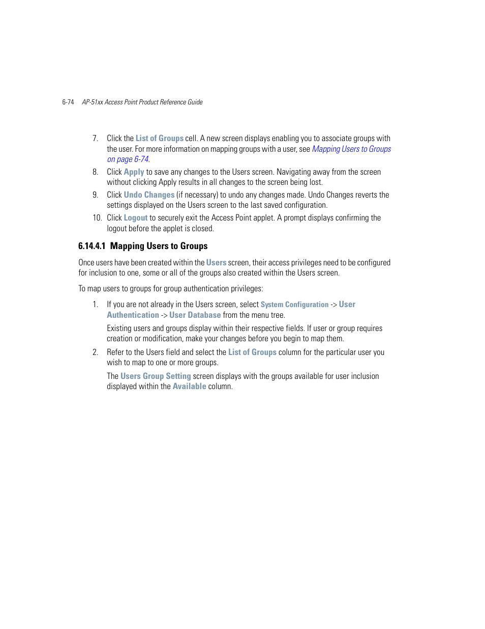 1 mapping users to groups, Mapping users to groups -74 | Motorola AP-51XX User Manual | Page 292 / 698