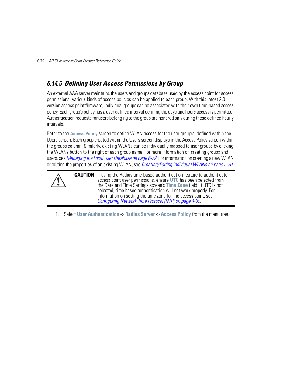 5 defining user access permissions by group, Defining user access permissions by group -76, Defining user access | Motorola AP-51XX User Manual | Page 294 / 698