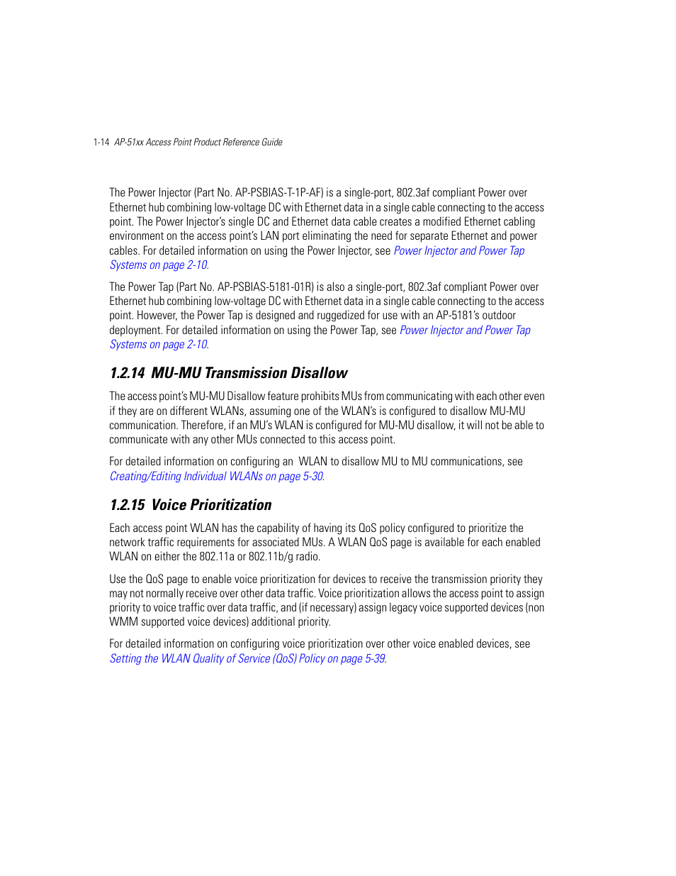 14 mu-mu transmission disallow, 15 voice prioritization, Mu-mu transmission disallow | Voice prioritization | Motorola AP-51XX User Manual | Page 30 / 698