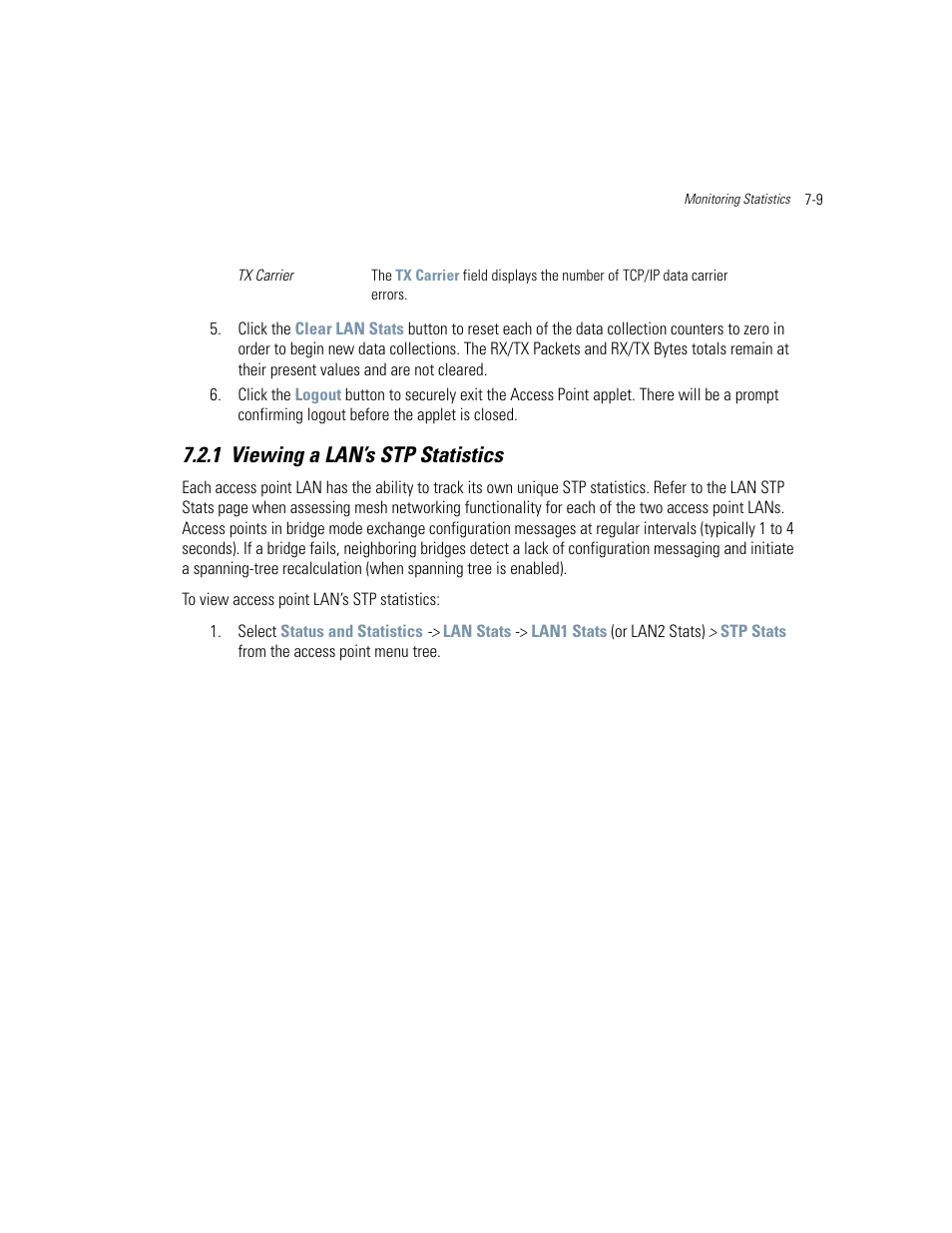 1 viewing a lan’s stp statistics, Viewing a lan’s stp statistics -9 | Motorola AP-51XX User Manual | Page 307 / 698