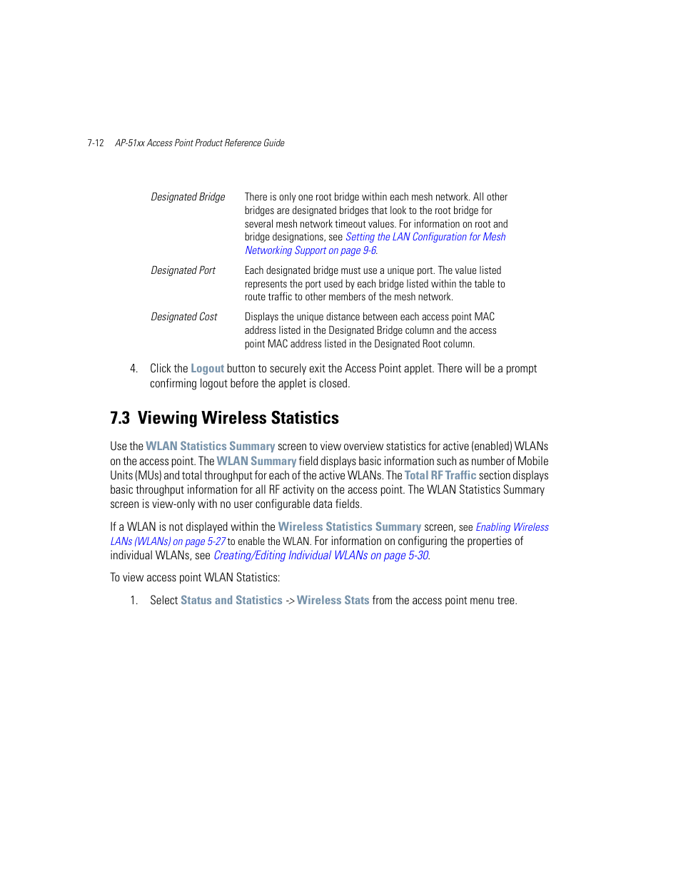 3 viewing wireless statistics, Viewing wireless statistics -12, Viewing wireless statistics | Motorola AP-51XX User Manual | Page 310 / 698