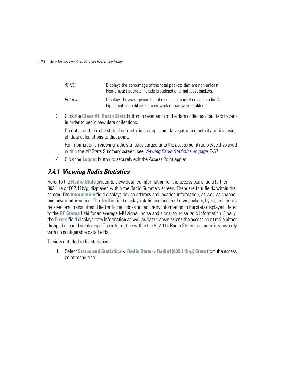 1 viewing radio statistics, Viewing radio statistics -20 | Motorola AP-51XX User Manual | Page 318 / 698