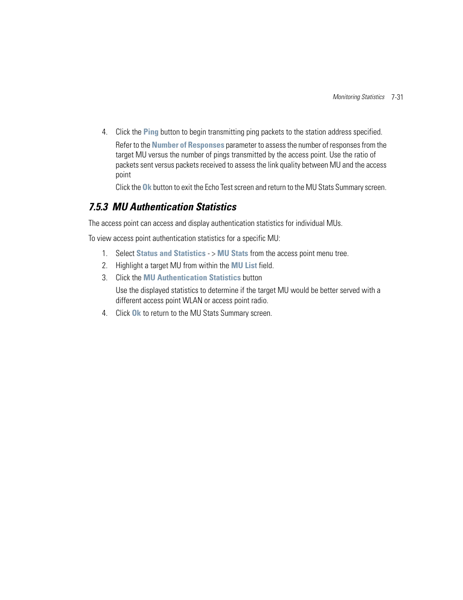 3 mu authentication statistics, Mu authentication statistics -31, Mu authentication statistics | Motorola AP-51XX User Manual | Page 329 / 698