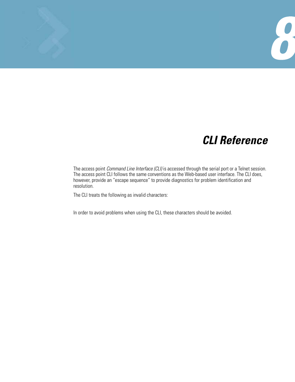 Chapter 8 cli reference, Chapter 8. cli reference, Connecting to th | Cli reference | Motorola AP-51XX User Manual | Page 335 / 698