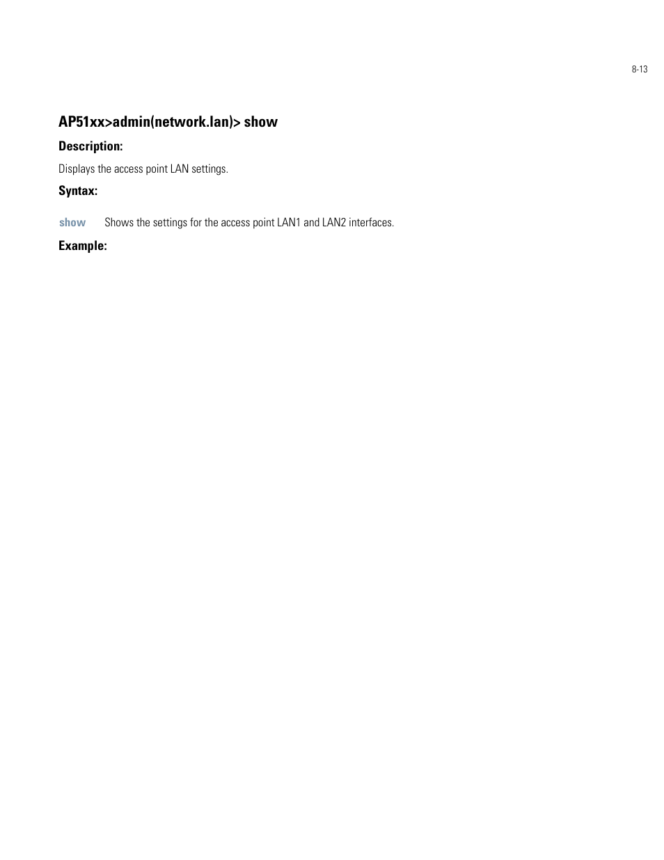 Ap51xx>admin(network.lan)> show | Motorola AP-51XX User Manual | Page 347 / 698