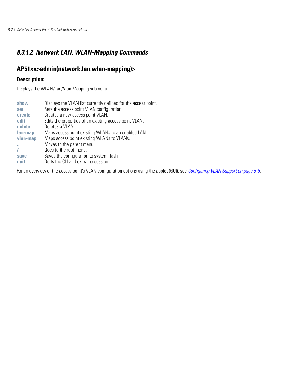 Network lan, wlan-mapping commands -20 | Motorola AP-51XX User Manual | Page 354 / 698