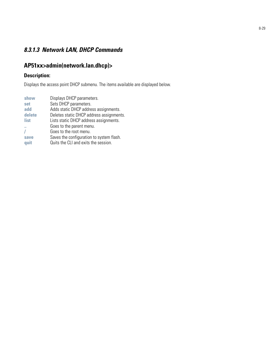 Network lan, dhcp commands -29 | Motorola AP-51XX User Manual | Page 363 / 698