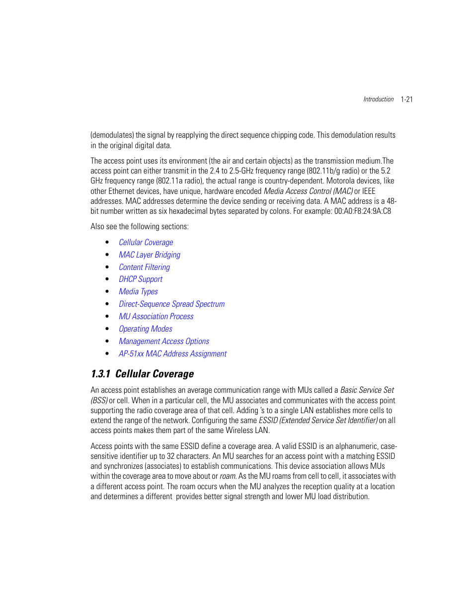 1 cellular coverage, Cellular coverage -21 | Motorola AP-51XX User Manual | Page 37 / 698