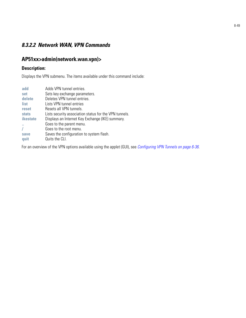 Network wan, vpn commands -49 | Motorola AP-51XX User Manual | Page 383 / 698