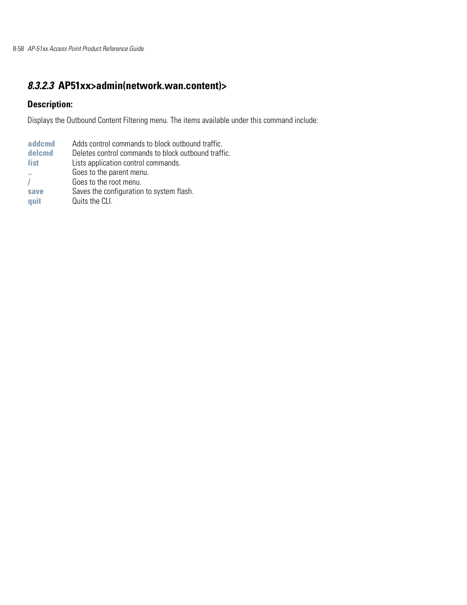 Ap51xx>admin(network.wan.content)> -58, 3 ap51xx>admin(network.wan.content) | Motorola AP-51XX User Manual | Page 392 / 698