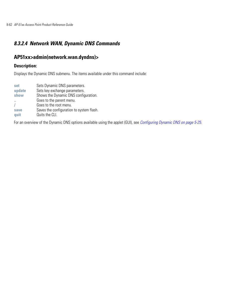 Network wan, dynamic dns commands -62 | Motorola AP-51XX User Manual | Page 396 / 698