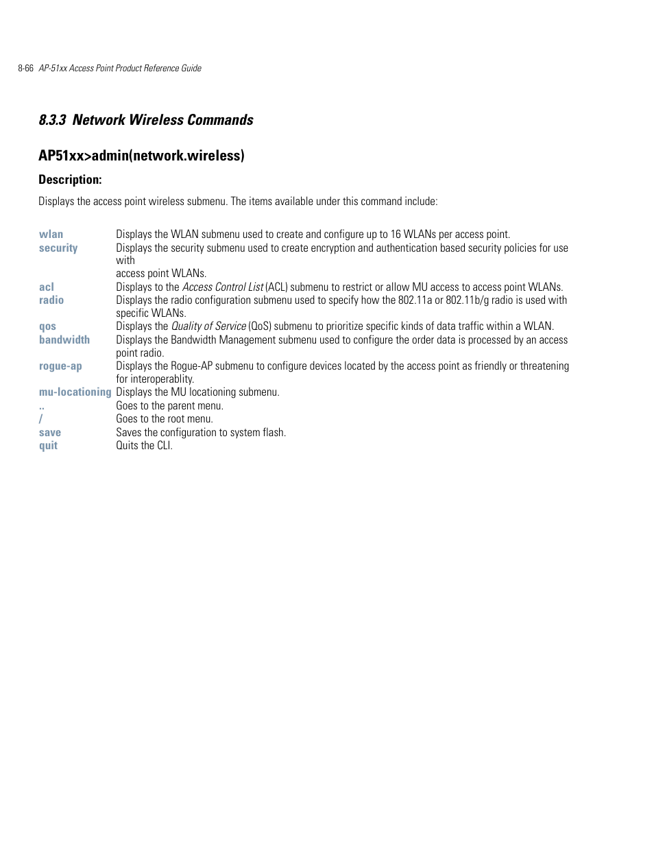 Network wireless commands -66 | Motorola AP-51XX User Manual | Page 400 / 698
