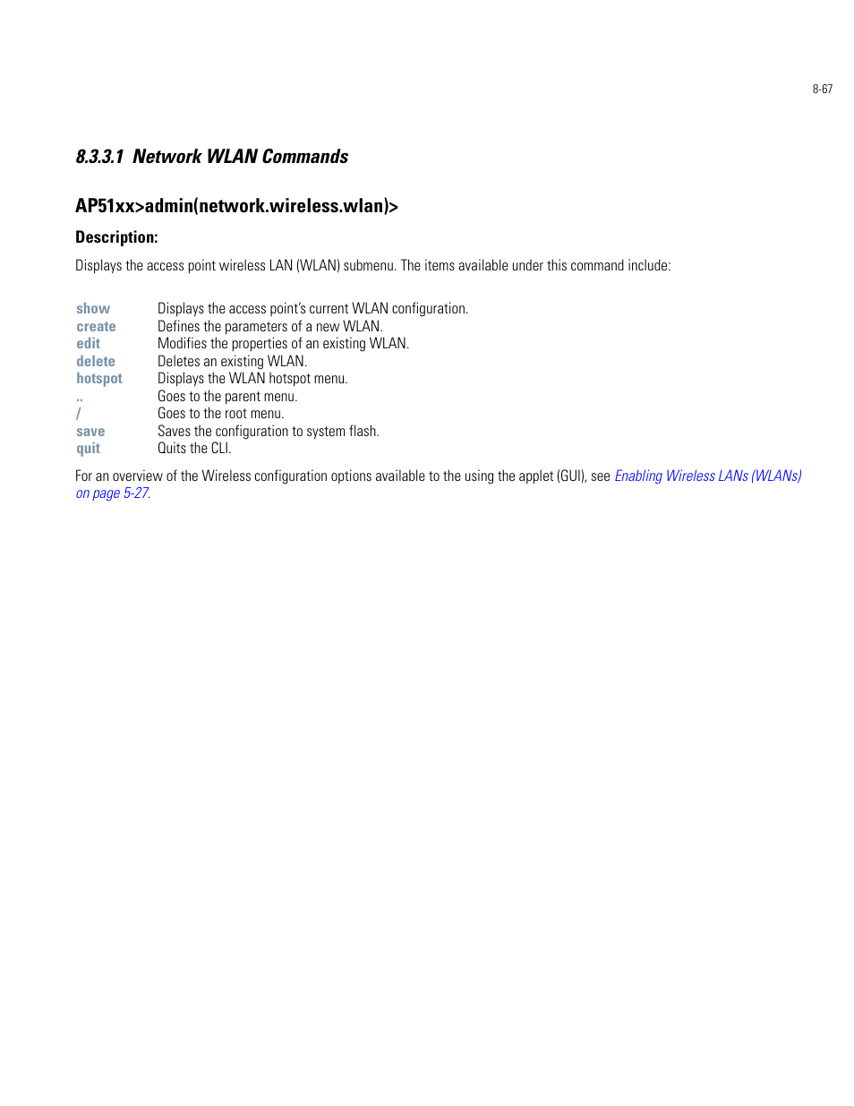 Network wlan commands -67 | Motorola AP-51XX User Manual | Page 401 / 698