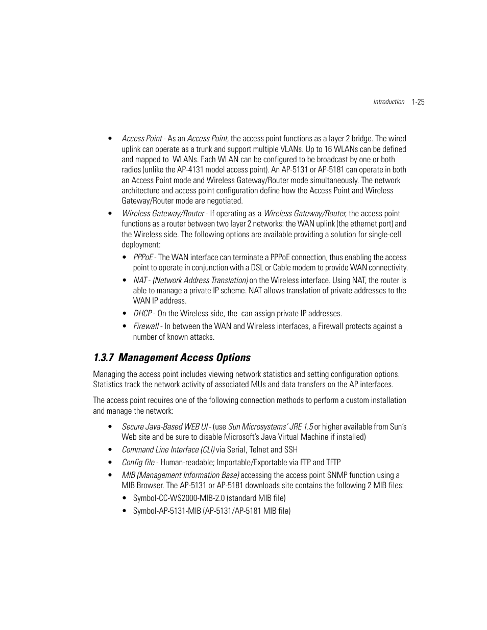 7 management access options, Management access options -25, Management access options | Motorola AP-51XX User Manual | Page 41 / 698