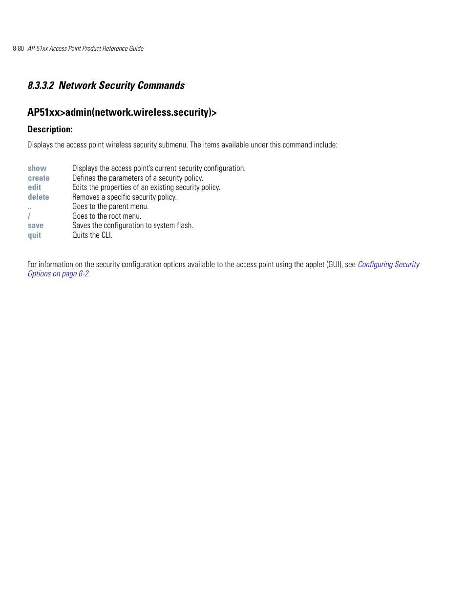 Network security commands -80 | Motorola AP-51XX User Manual | Page 414 / 698