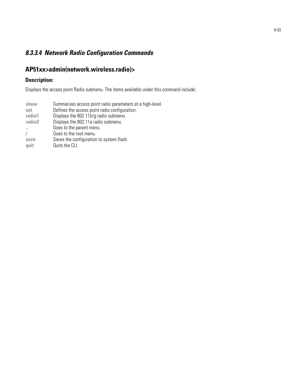 Network radio configuration commands -93 | Motorola AP-51XX User Manual | Page 427 / 698