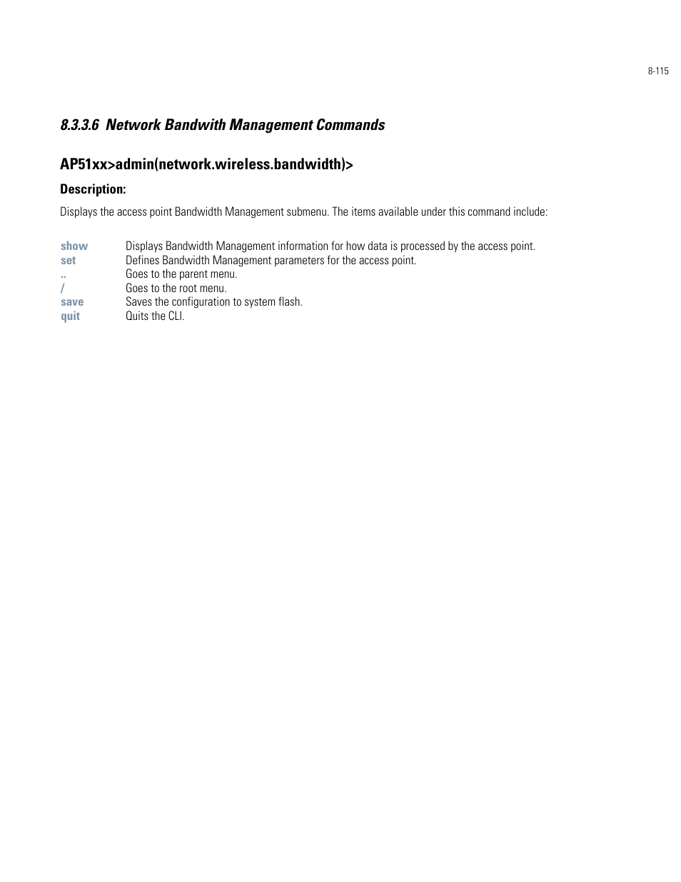 Network bandwith management commands -115 | Motorola AP-51XX User Manual | Page 449 / 698