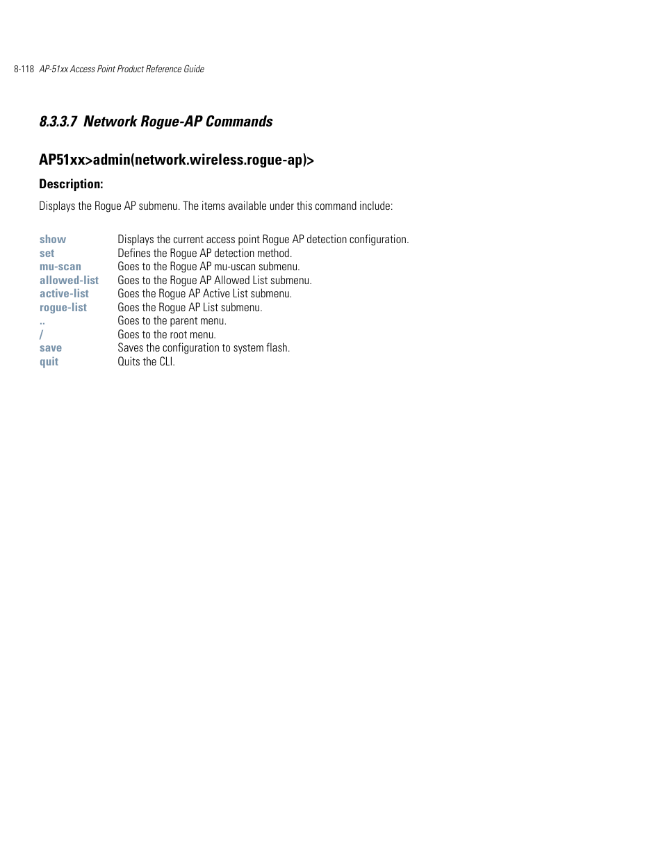 Network rogue-ap commands -118 | Motorola AP-51XX User Manual | Page 452 / 698