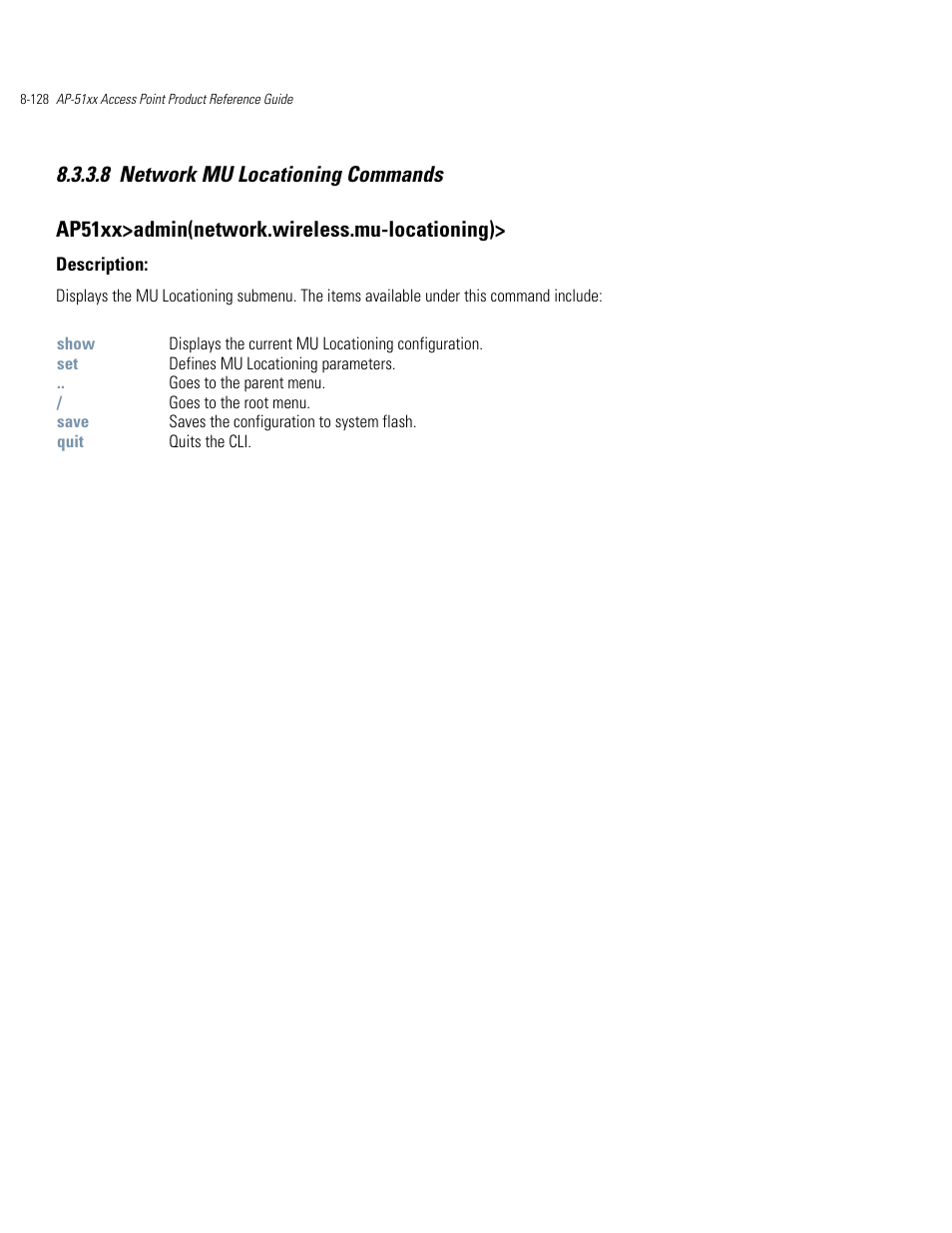 Network mu locationing commands -128 | Motorola AP-51XX User Manual | Page 462 / 698