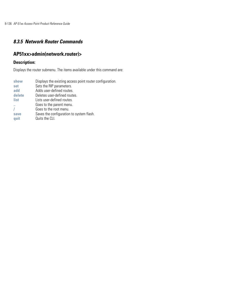 Network router commands -136 | Motorola AP-51XX User Manual | Page 470 / 698