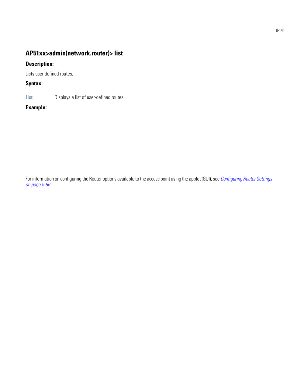 Ap51xx>admin(network.router)> list | Motorola AP-51XX User Manual | Page 475 / 698