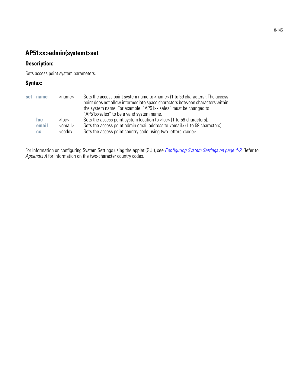 Ap51xx>admin(system)>set | Motorola AP-51XX User Manual | Page 479 / 698