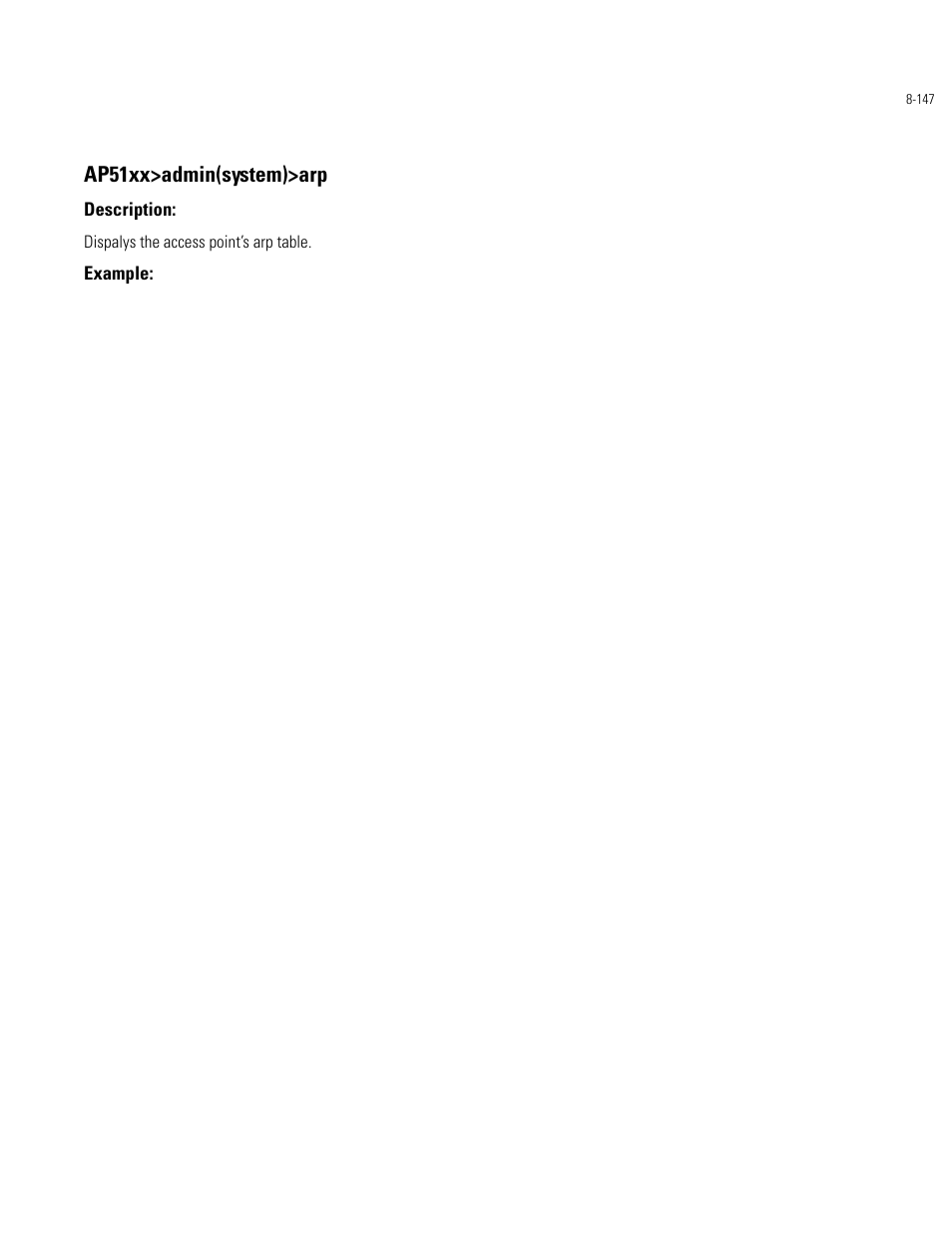 Ap51xx>admin(system)>arp | Motorola AP-51XX User Manual | Page 481 / 698