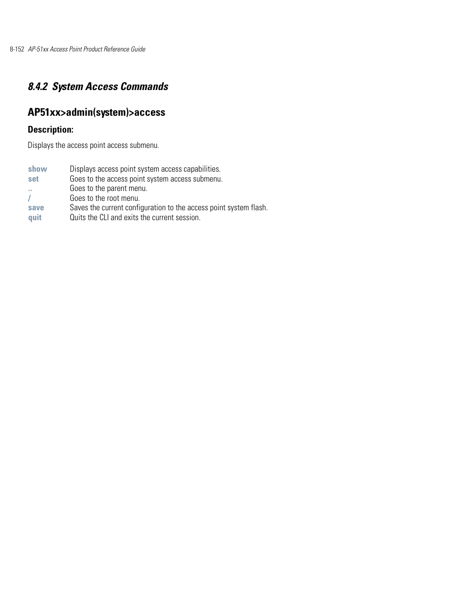 System access commands -152 | Motorola AP-51XX User Manual | Page 486 / 698