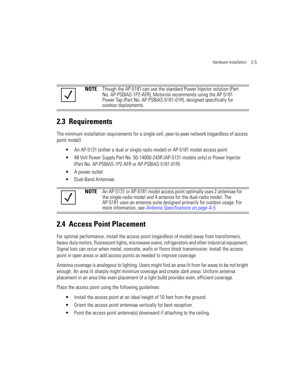 3 requirements, 4 access point placement, Requirements -5 access point placement -5 | Requirements, Access point placement | Motorola AP-51XX User Manual | Page 49 / 698