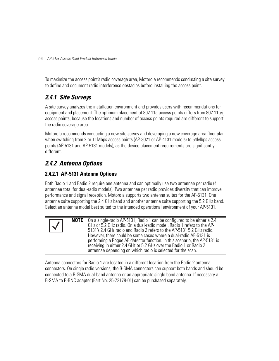 1 site surveys, 2 antenna options, 1 ap-5131 antenna options | Site surveys -6 antenna options -6, Ap-5131 antenna options -6 | Motorola AP-51XX User Manual | Page 50 / 698