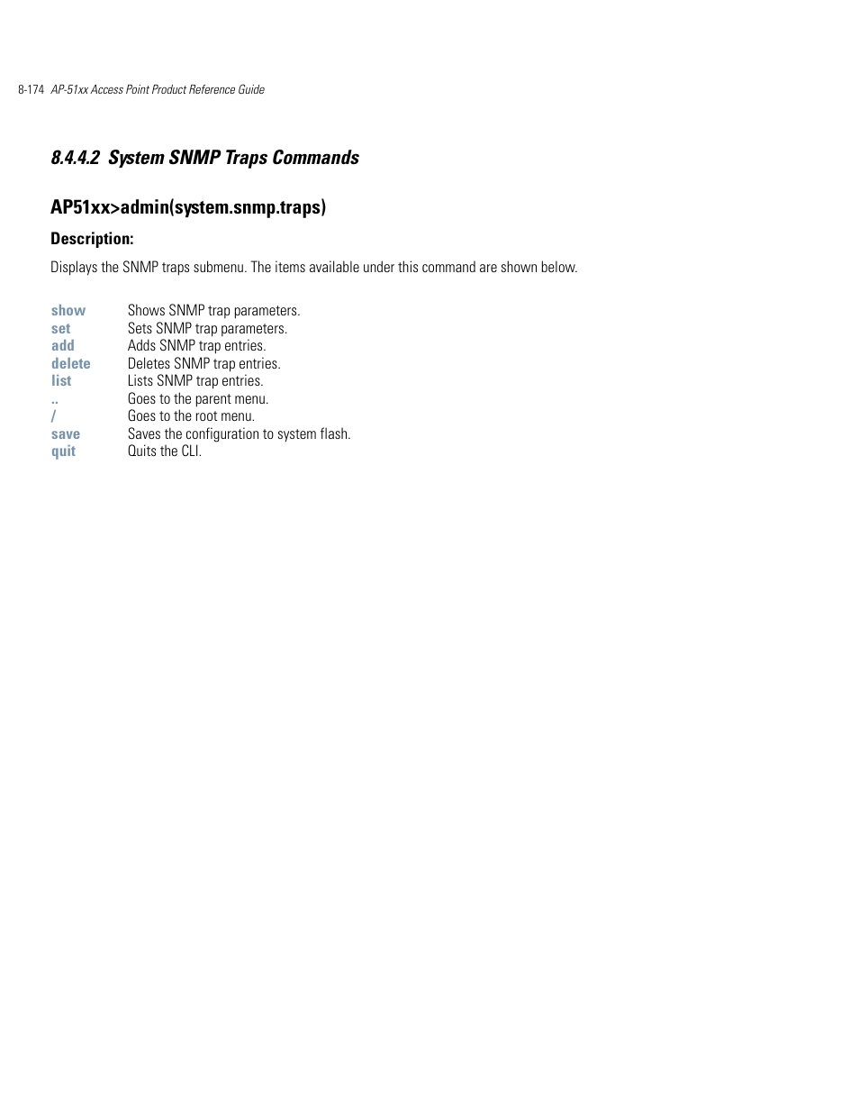 System snmp traps commands -174 | Motorola AP-51XX User Manual | Page 508 / 698