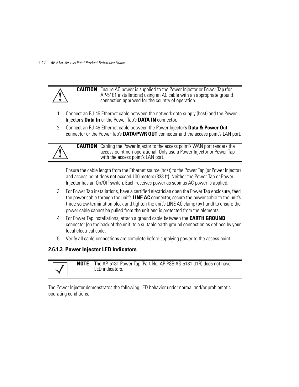 3 power injector led indicators, Power injector led indicators -12 | Motorola AP-51XX User Manual | Page 56 / 698