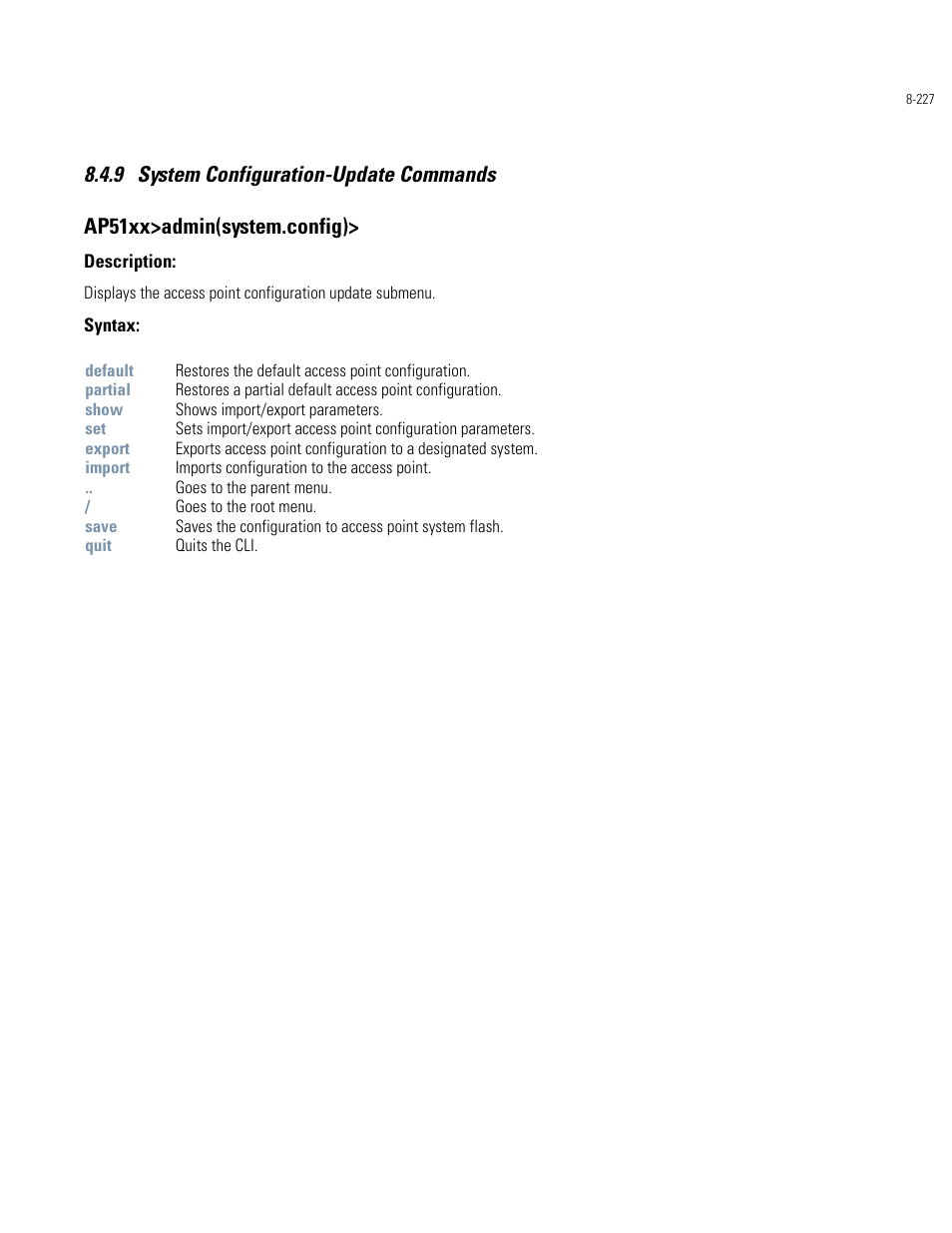 System configuration-update commands -227 | Motorola AP-51XX User Manual | Page 561 / 698