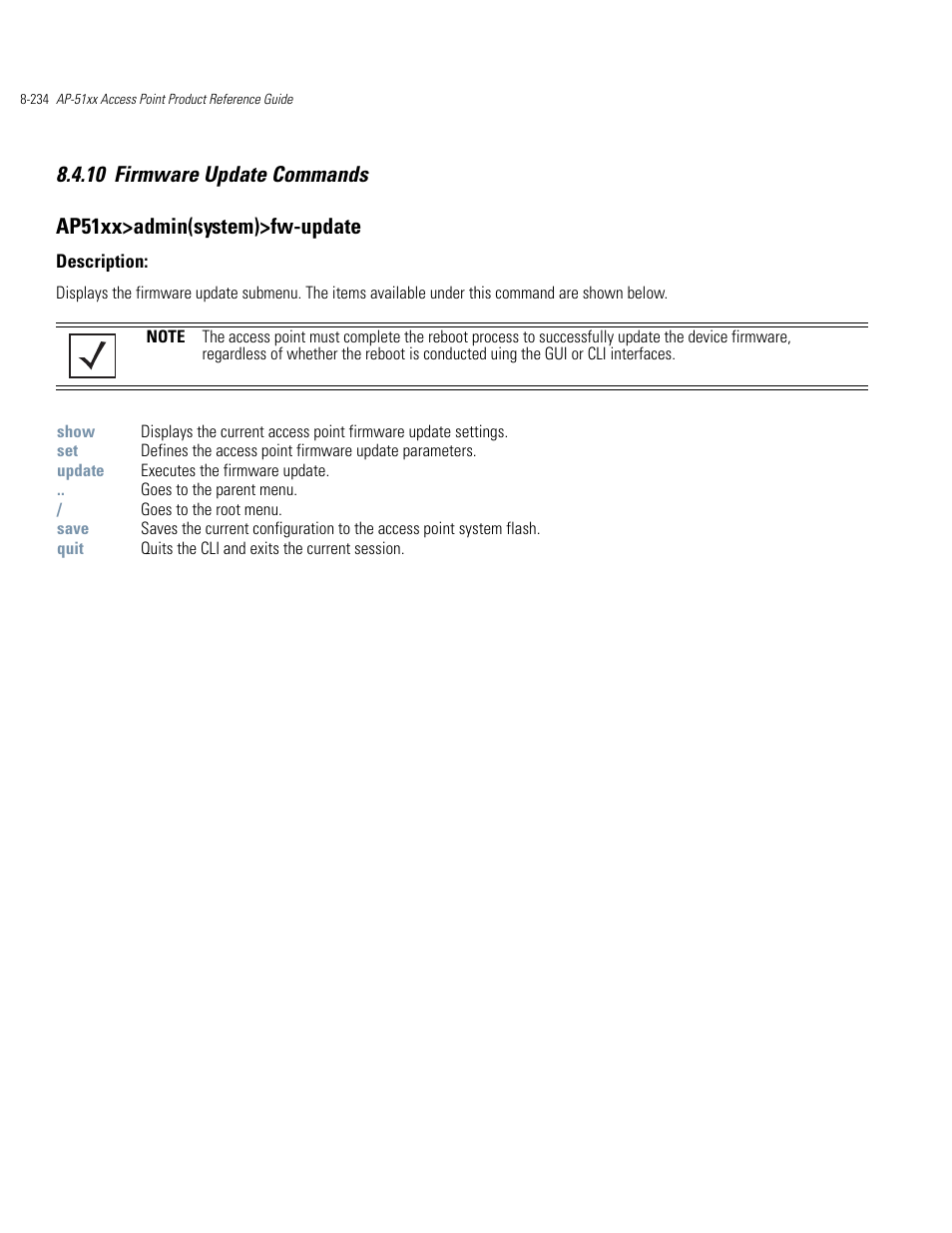 10 firmware update commands, Firmware update commands -234 | Motorola AP-51XX User Manual | Page 568 / 698