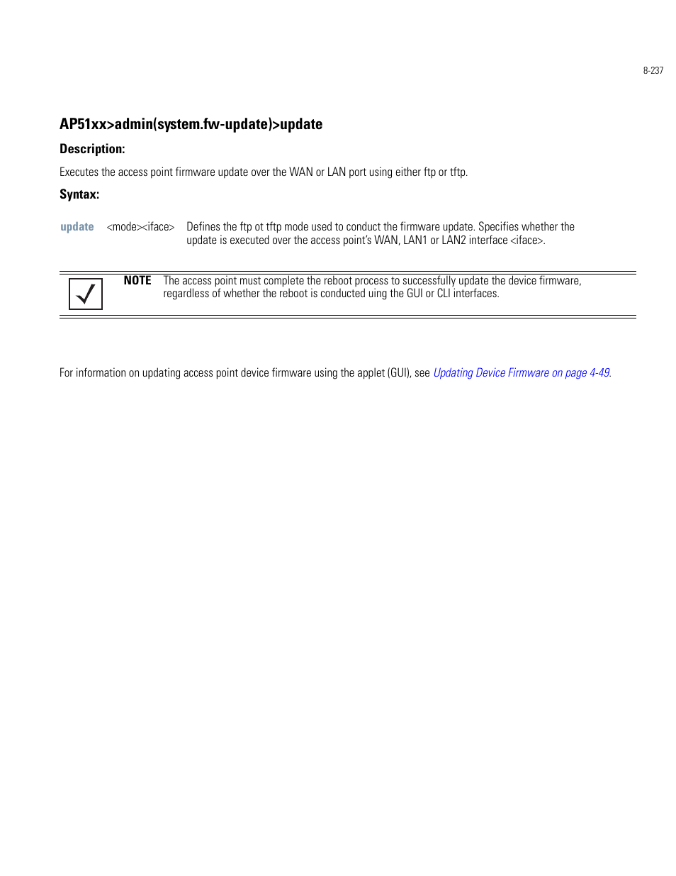 Ap51xx>admin(system.fw-update)>update | Motorola AP-51XX User Manual | Page 571 / 698