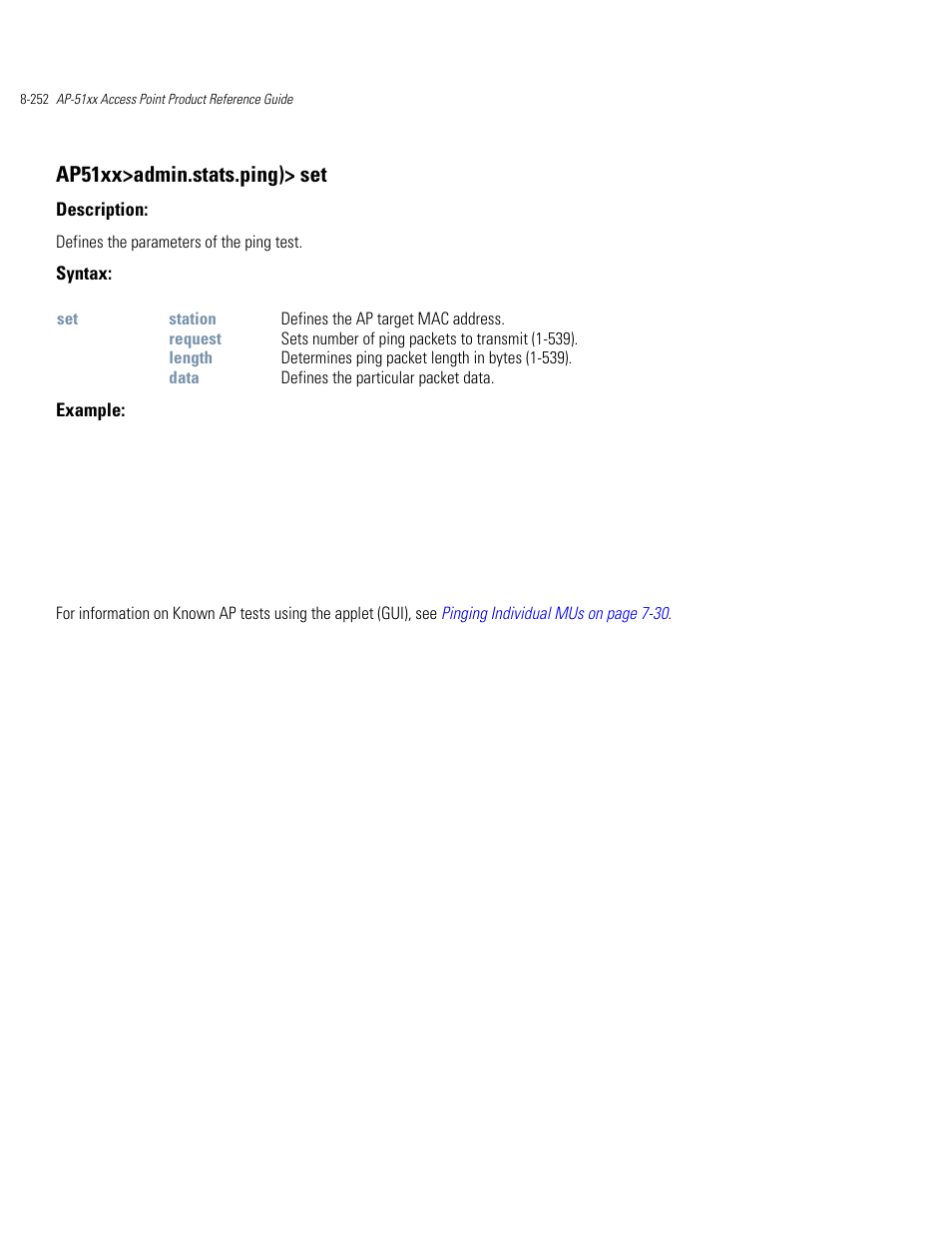 Ap51xx>admin.stats.ping)> set | Motorola AP-51XX User Manual | Page 586 / 698